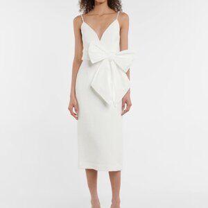 Rebecca Vallance White Sheath Dress with Ruffled Tie Front